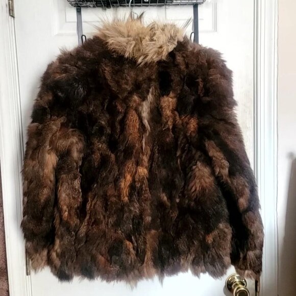 Vintage Real Fox / Coyote Fur Coat Jacket Brown Medium Women Mobwife Glam Disco - Picture 5 of 14